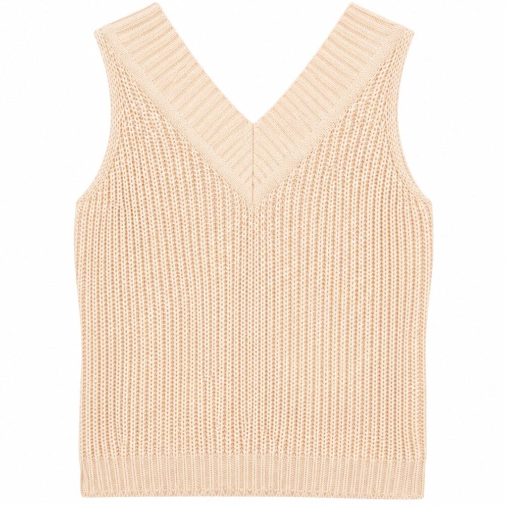Vintage 80s Currants Jeri Jo Knit Sweater Vest Cream V-Neck Open Stitch Top XS